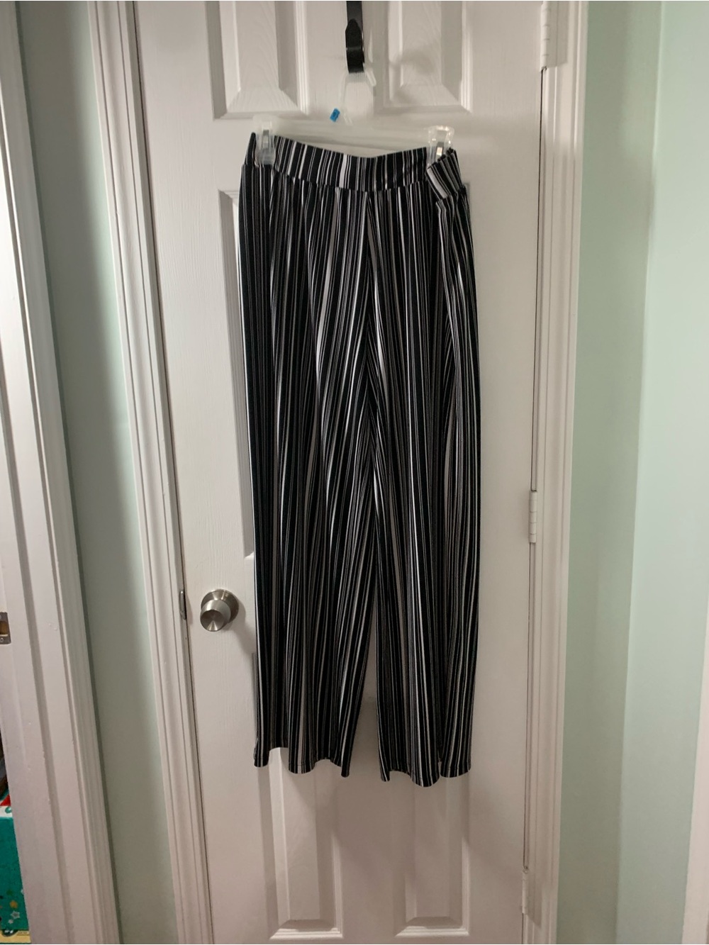 Striped Black & White Wide-Leg Pants